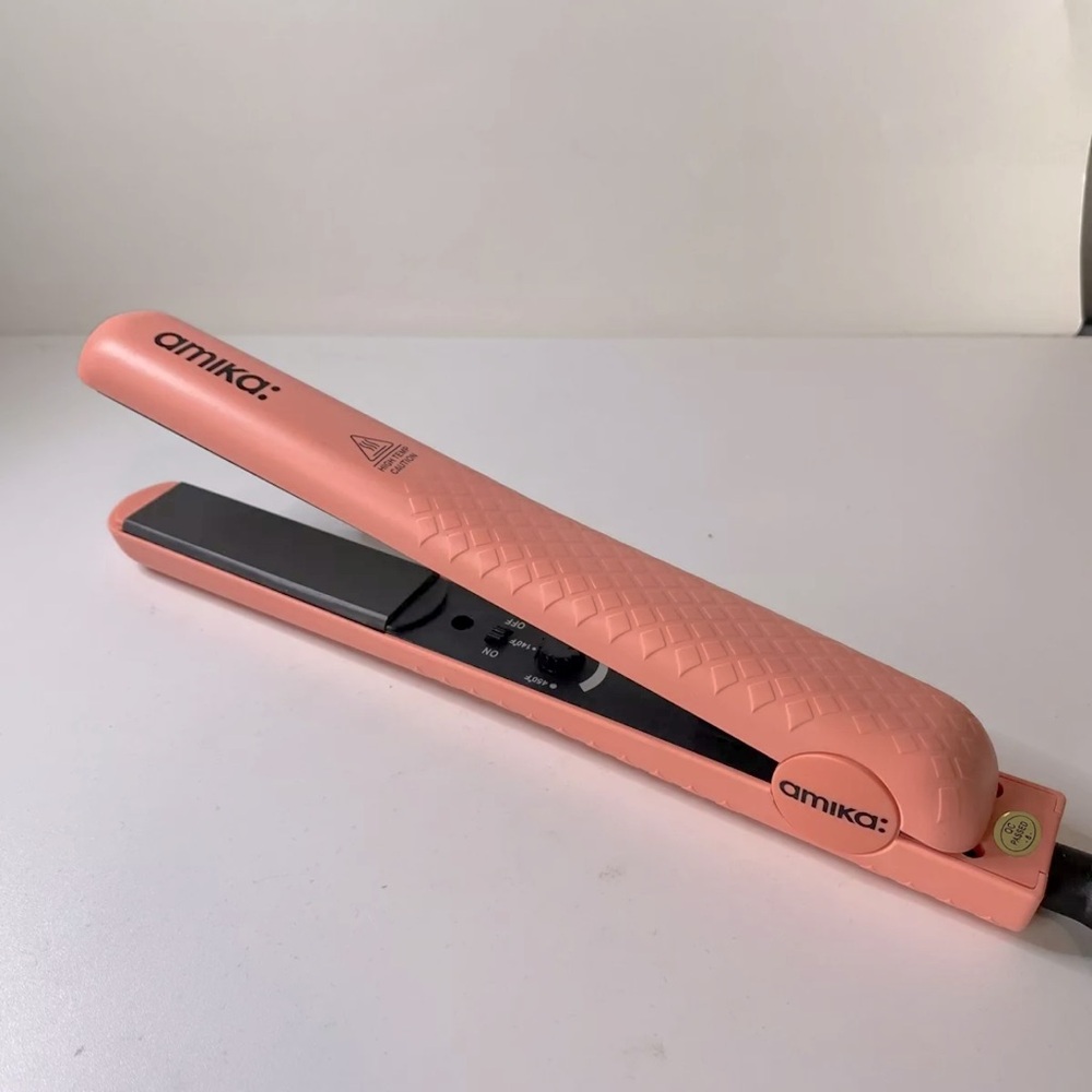 NEW Amika 1” Hair Straightener without packaging.  Peach coral in color.